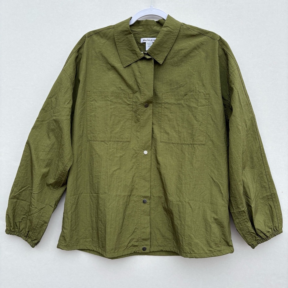 Athleta Utility Jacket Lunar Shine relaxed lightweight Snap Bottom Green Medium
